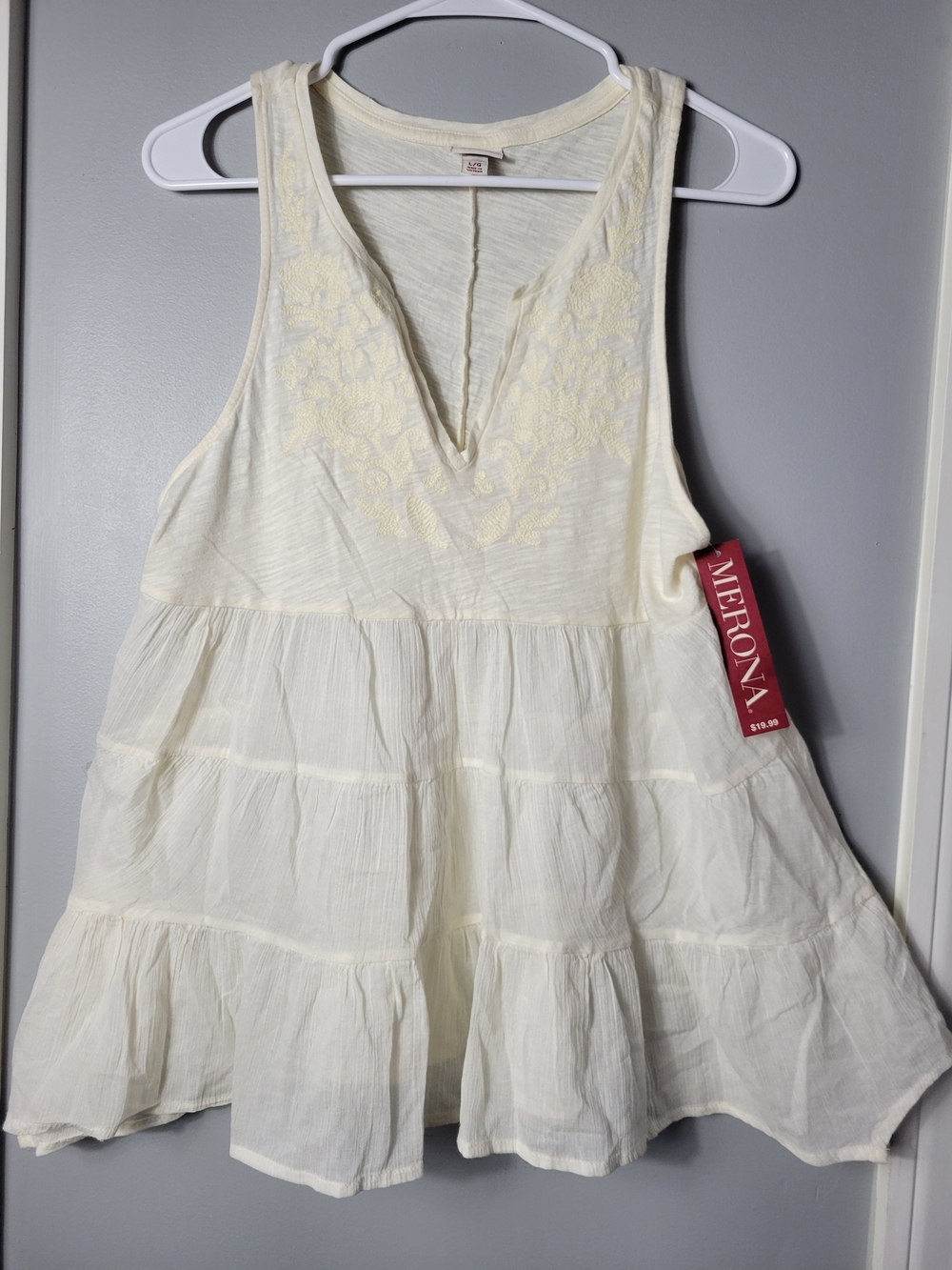 Merona Women's Cream Embroidered Tiered Tank Top